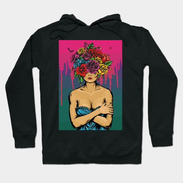 Lady With Flower Head Artistic Artwork Hoodie by NAM Illustration